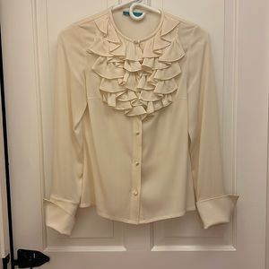 Alice + Olive Silk Cream Ruffle Blouse with French Cuff sleeves